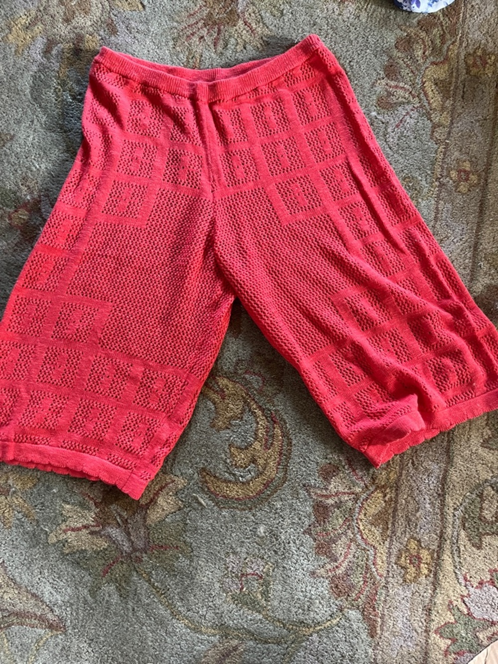 Free People Knit Wide-Leg Cropped Pants in Bright Coral